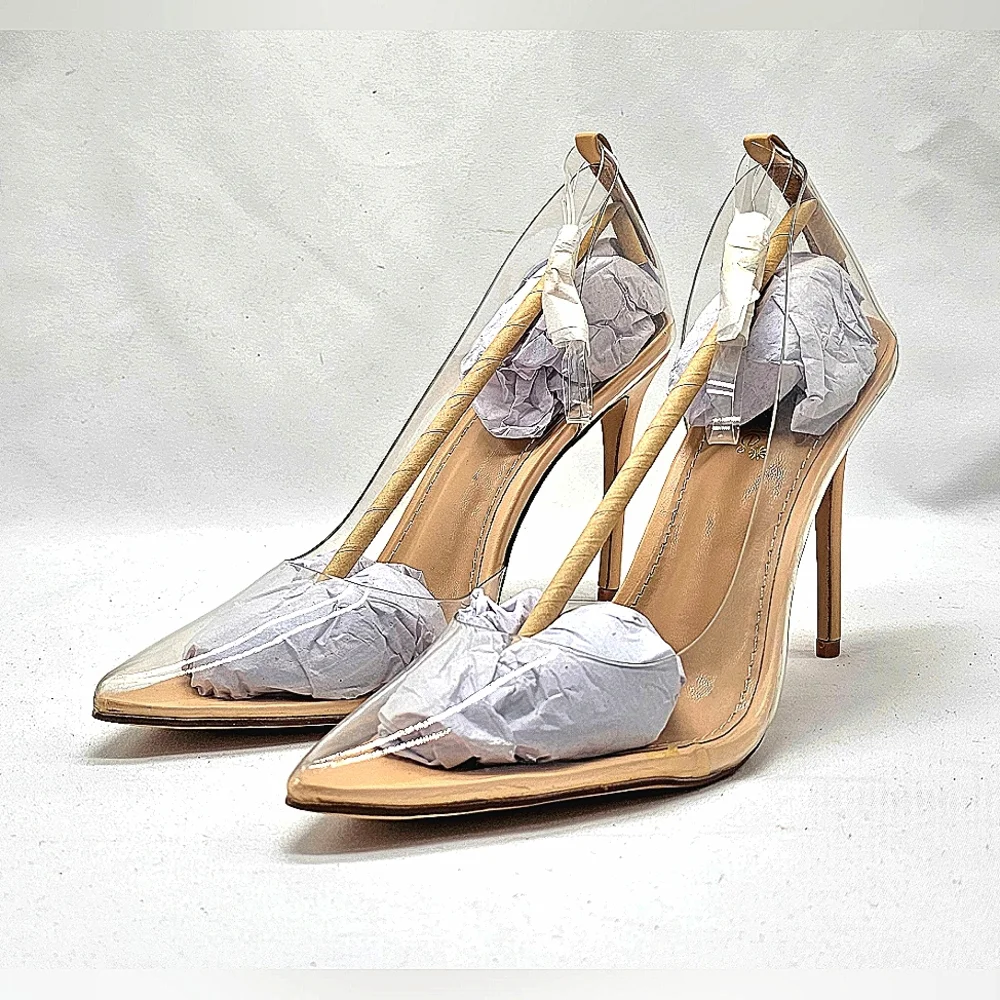 SHOE DAZZLE - Gissella - Clear Heels Ankle Strap Stiletto Pumps - Size 9.5 - Picture 10 of 12